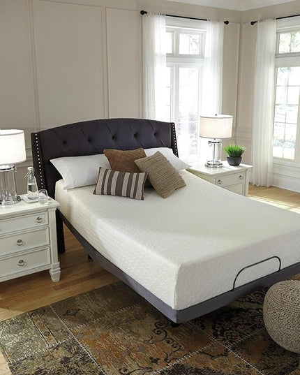 Signature Design by Ashley California King Size Chime 12 Inch Medium Firm Memory Foam Mattress with Green Tea & Charcoal Gel, White - LeafyLoom