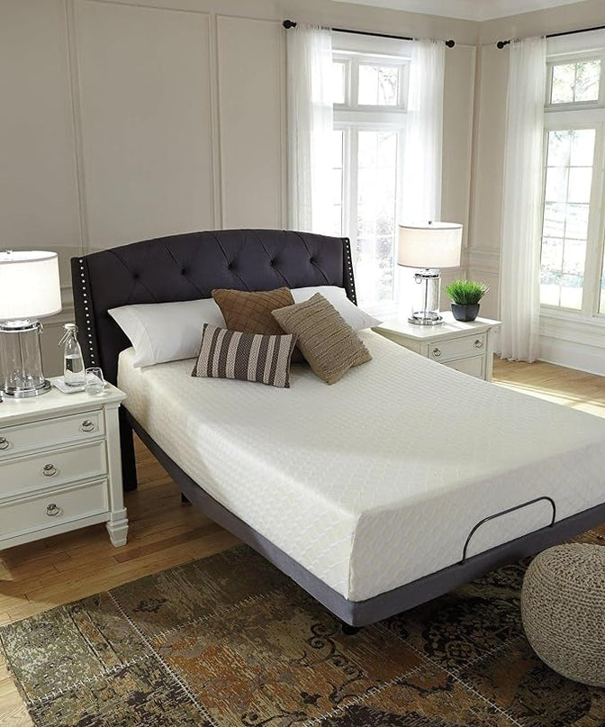 Signature Design by Ashley California King Size Chime 12 Inch Medium Firm Memory Foam Mattress with Green Tea & Charcoal Gel, White - LeafyLoom