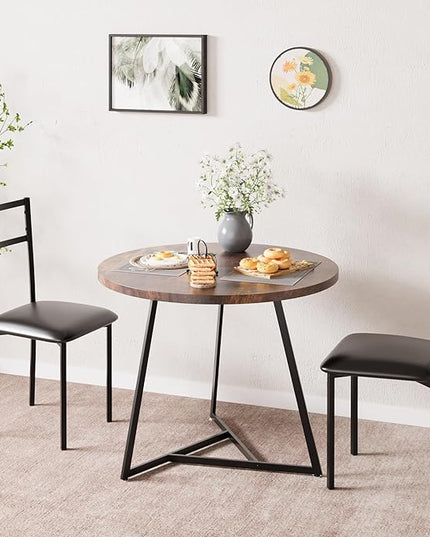 GAOMON Round Dining Table Set for 2 with Cushion Chairs, 3 Piece Kitchen Table and Upholstered Chairs Circular, Wood Dinning Room Table Furniture Set for Kitchen Apartment, Rustic Brown - LeafyLoom