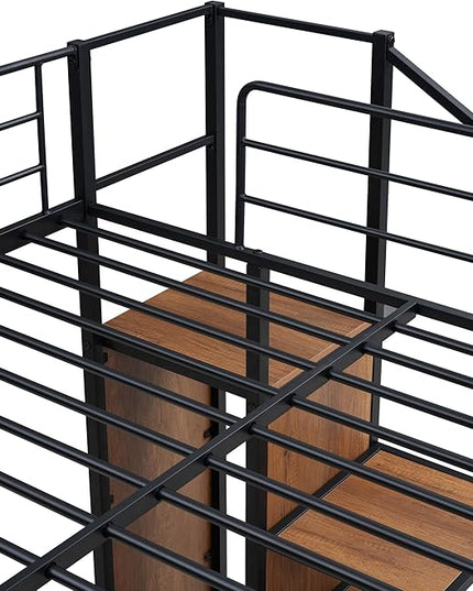 Full Over Full Metal Bunk Bed Frame with Lateral Storage Ladder & Wardrobe,Heavy-Duty Steel Frame Bunk Bed with Safety Guard Rails, for Kids Teens Adults, No Box Spring Needed - LeafyLoom