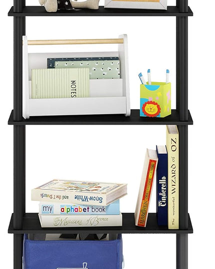 Furinno Turn-N-Tube 5-Tier Multipurpose Shelf / Display Rack / Storage Shelf / Bookshelf, Round Tubes, Americano/Black - LeafyLoom