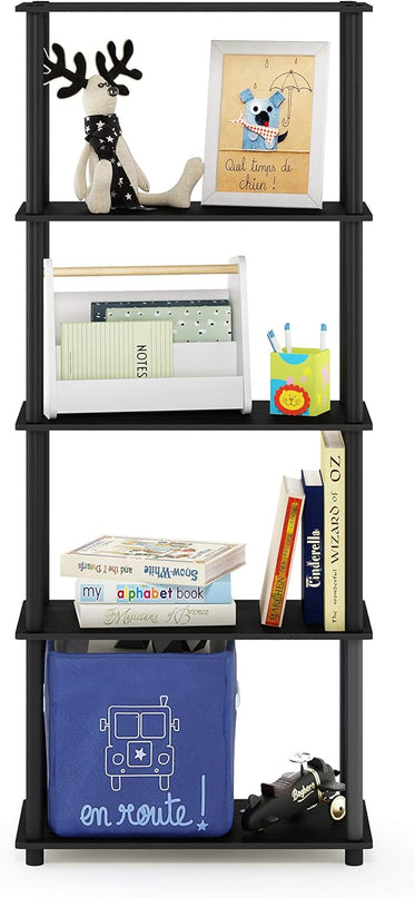 Furinno Turn-N-Tube 5-Tier Multipurpose Shelf / Display Rack / Storage Shelf / Bookshelf, Round Tubes, Americano/Black - LeafyLoom