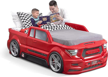 Step2 Turbocharged Twin Size Truck Car Bed, Car Bed for Boys and Girls, Working Headlights & Built-In Storage, Toddlers Ages 3+ Years Old, Adult Assembly Required, Vibrant Red - LeafyLoom