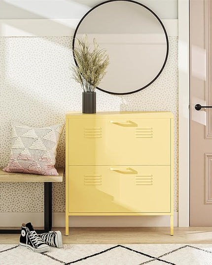 Novogratz Cache 2 Door Shoe Storage, Yellow - LeafyLoom