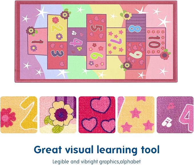 Booooom Jackson Hopscotch Kid Rug,40''x70'' kids Preschool Rugs for3, 4, 5, 6, and 7 Year Olds,Rainbow Rug for Girls Bedroom and kids playroom and Classroom - LeafyLoom