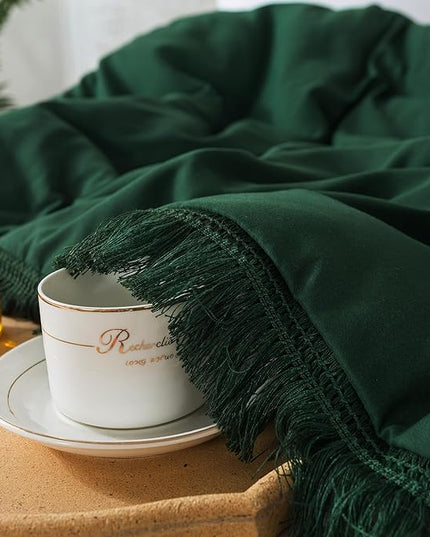 Andency Dark Emerald Green Comforter Set California King, Cal King Boho Lightweight Bedding Comforter Sets, 3 Pieces Oversized All Season Soft Tassel Bed Set (104x96In Comforter & 2 Pillowcases) - LeafyLoom