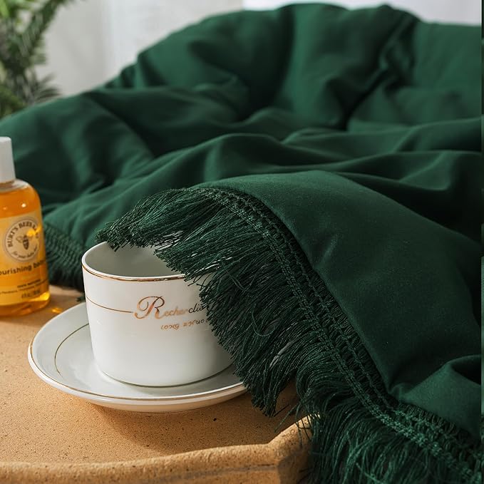 Andency Dark Emerald Green Comforter Set California King, Cal King Boho Lightweight Bedding Comforter Sets, 3 Pieces Oversized All Season Soft Tassel Bed Set (104x96In Comforter & 2 Pillowcases) - LeafyLoom