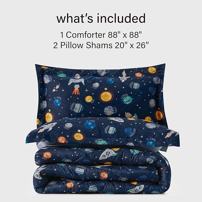 Queen Space Bedding Sets for Boys, 3 Pieces Kids Queen Comforter Sets, Super Soft Lightweight for All Seasons, Includes 1 Comforter (88"x88") and 2 Pillowcase (20"x26"+2") - LeafyLoom