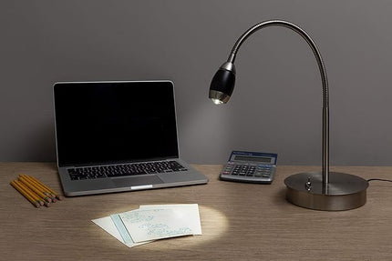202071-04 Adjustable Beam LED Desk Lamp, 19.5" x 8.47" x 5.9", Brushed Nickel/Black - LeafyLoom