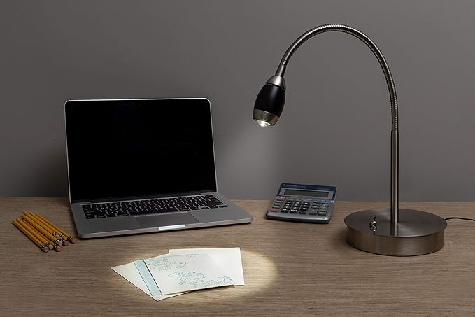 202071-04 Adjustable Beam LED Desk Lamp, 19.5" x 8.47" x 5.9", Brushed Nickel/Black - LeafyLoom