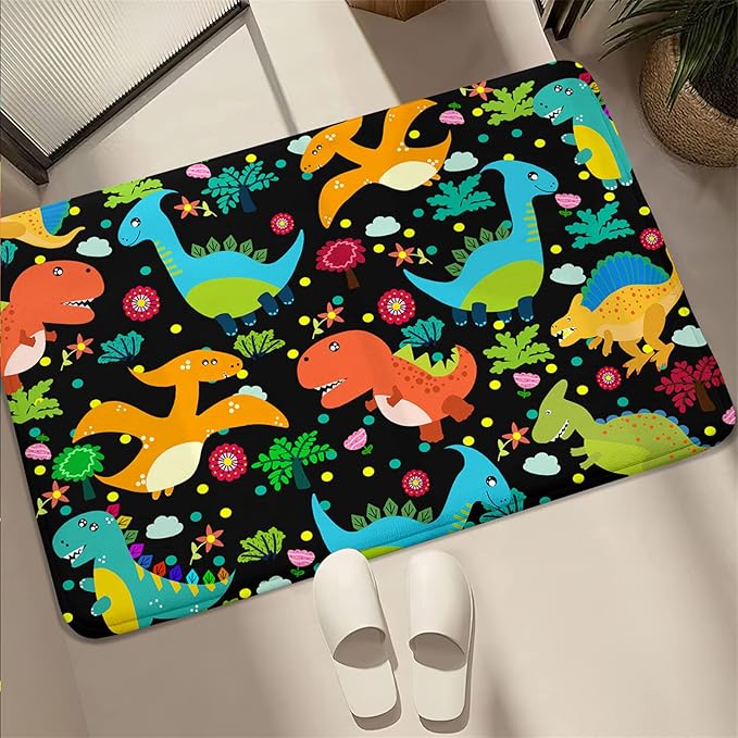 Dino Rugs for Boys Room Kids Play Rug Dinosaur Play Rug Dinosaur Carpet Dinosaur Rug Dinosaur Cartoon Carpet for Boys and Girls Bedroom Classroom,Black 2'×3' - LeafyLoom