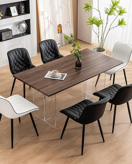 YOUNUOKE Black Dining Chairs Set of 2 Modern Upholstered Kitchen Chair Comfortable PU Leather Dinner Chairs for Kitchen Dinning Room - LeafyLoom