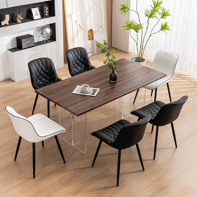 YOUNUOKE Black Dining Chairs Set of 2 Modern Upholstered Kitchen Chair Comfortable PU Leather Dinner Chairs for Kitchen Dinning Room - LeafyLoom
