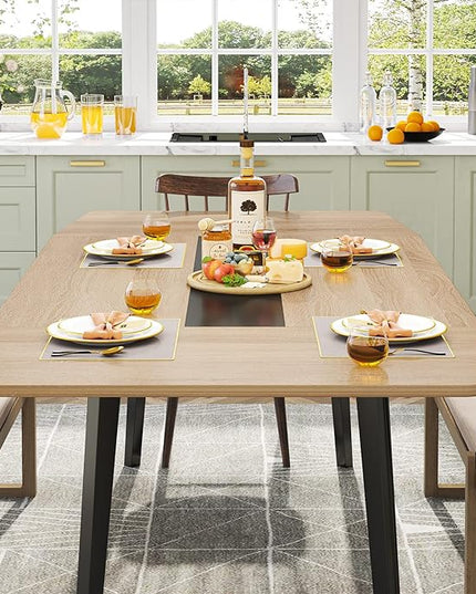 Tribesigns Modern Dining Table for 6 People, 70.86L x30.71W x 29.52H Inches Rectangle Kitchen Table Patio Table for Backyard,Dinning Room&Kitchen,Light Walnut - LeafyLoom