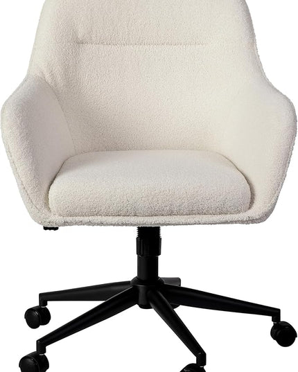 Martha Stewart Rayna Mid-Back Swivel Upholstered Desk Chair with Padded Seat/Armrests, Modern Adjustable Height Office Chair, White/Oil Rubbed Bronze - LeafyLoom