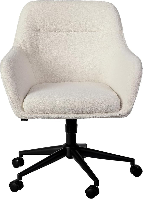 Martha Stewart Rayna Mid-Back Swivel Upholstered Desk Chair with Padded Seat/Armrests, Modern Adjustable Height Office Chair, White/Oil Rubbed Bronze - LeafyLoom