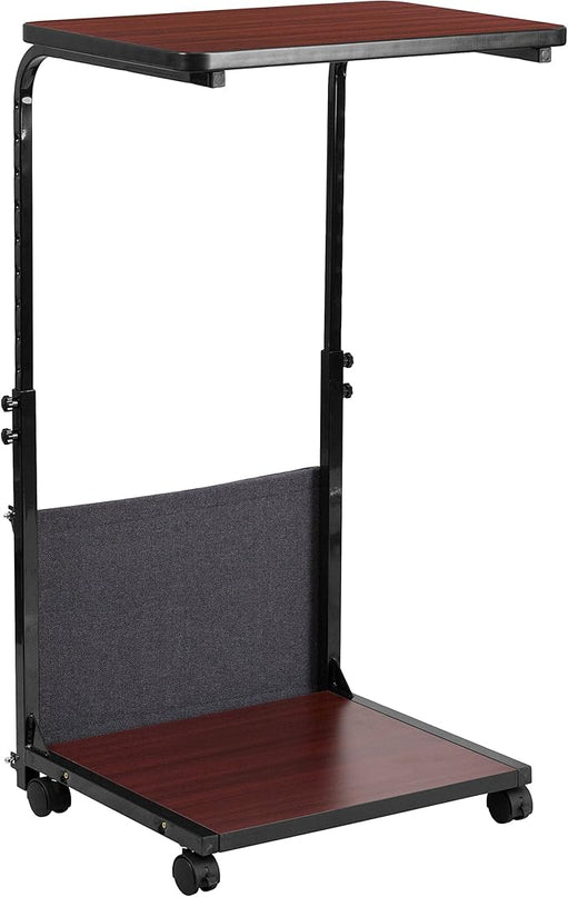 Flash Furniture Charger Mobile Sit-Down, Stand-Up Mahogany Computer Ergonomic Desk with Removable Pouch (Adjustable Range 27'' - 46.5'') - LeafyLoom