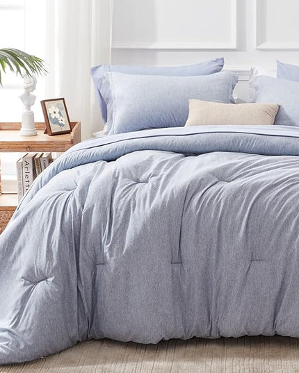UNILIBRA King Comforter Set 7 Pieces Bed in a Bag - Blue King Soft Bedding Set for All Seasons - Cationic Dyeing Bed Comforter Sets with Comforter, Flat Sheet, Fitted Sheet, Pillowcases & Shams - LeafyLoom