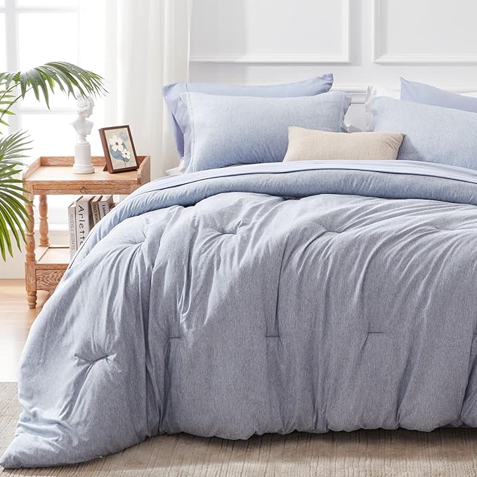 UNILIBRA King Comforter Set 7 Pieces Bed in a Bag - Blue King Soft Bedding Set for All Seasons - Cationic Dyeing Bed Comforter Sets with Comforter, Flat Sheet, Fitted Sheet, Pillowcases & Shams - LeafyLoom