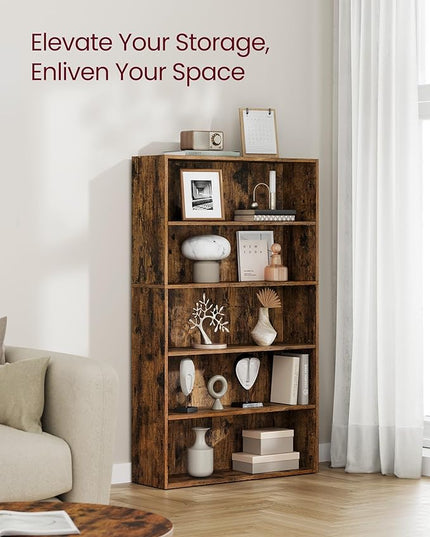 VASAGLE Bookshelf, 31.5 Inches Wide, 5-Tier Open Bookcase with Adjustable Storage Shelves, Floor Standing Unit, Rustic Brown ULBC175X01 - LeafyLoom
