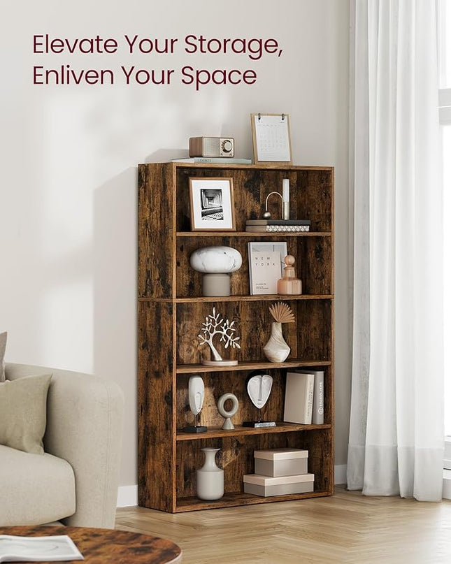 VASAGLE Bookshelf, 31.5 Inches Wide, 5-Tier Open Bookcase with Adjustable Storage Shelves, Floor Standing Unit, Rustic Brown ULBC175X01 - LeafyLoom