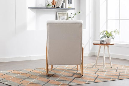 Armchair with Ottoman, Mid-Century Upholstered Accent Nursery, Glider Rocker Thick Cushion, Comfy Indoor Leisure Lounge Living Room, Bedroom, Office, Rocking Chair, Beige - LeafyLoom