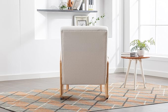 Armchair with Ottoman, Mid-Century Upholstered Accent Nursery, Glider Rocker Thick Cushion, Comfy Indoor Leisure Lounge Living Room, Bedroom, Office, Rocking Chair, Beige - LeafyLoom