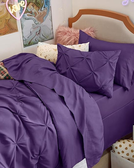 Bedsure Twin XL Comforter Set - Extra Long 5 Pieces Dorm Room Essentials, Pinch Pleat Bed in a Bag with Comforter, Sheets, Pillowcase & Sham - LeafyLoom