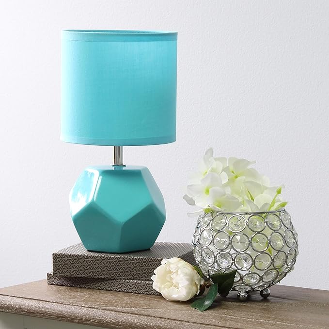 Simple Designs LT2065-BLU Round Prism Mini Table Lamp with Matching Fabric Shade Blue (Pack of 24) - LeafyLoom