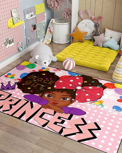 African American Black Girl Rugs for Bedroom Black Girl Area Rug Princess Room Decor for Girls Bedroom Teen Room Decor for Girls room Black Girls Kids Room Decor, Pink, 4'×5 - LeafyLoom