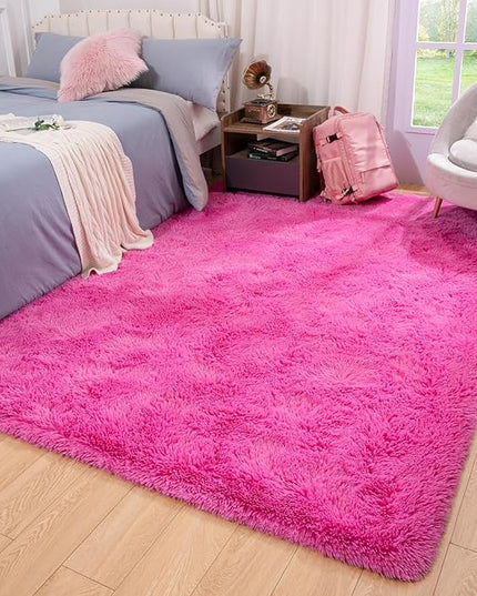 Softlife Ultra Soft Fluffy Area Rugs for Bedroom, Girls and Boys Room Kids Room Nursery Large Rug, 5.3 x 7.6 Feet Shaggy Fur Indoor Plush Modern Floor Carpet for Living Room Christmas Decor, Hot Pink - LeafyLoom