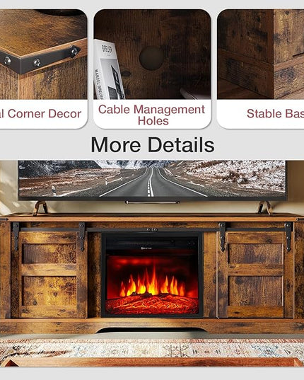 oneinmil Fireplace TV Stand with 18” Electric Fireplace, 58” TV Console Stand for TVs Up to 65", LED Light Entertainment Center, Fireplace for The Living Room TV Stand, Brown - LeafyLoom