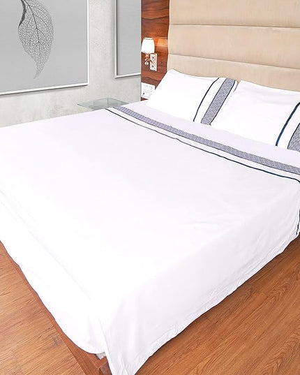 100% Egyptian Cotton Sheets Queen Size - 1000 Thread Count Sheets Queen Size Bed Sheet Set, Long Staple Bedding Sheets, Sateen Weave, Fits Upto 18" Mattress - Navy Blue Embroidered White Sheets - LeafyLoom