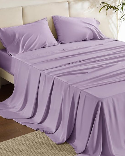 Bedsure Full Size Sheets, Cooling Sheets Full, Rayon Derived from Bamboo, Deep Pocket Up to 16", Breathable & Soft Bed Sheets, Hotel Luxury Silky Bedding Sheets & Pillowcases, Lilac - LeafyLoom