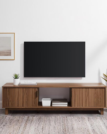 Walker Edison Walton Modern Fluted-Door Low Stand for TVs up to 65 Inches, 58 Inch, Mocha - LeafyLoom