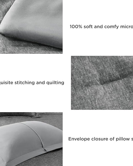 7-Piece King Size Comforter Set with Sheets, Modern Chambray Printed Bed in a Bag Bedding Sets, Grey, includes Fitted Sheet, Flat Sheet, Comforter, 2 Pillowcases & 2 Shams - LeafyLoom