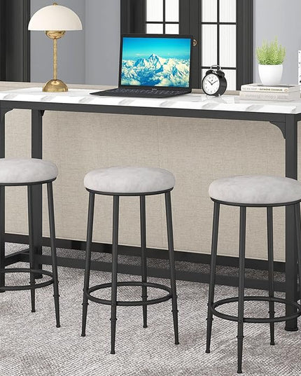 HOMYSHOPY Bar Table Set for 3, 4 Piece Console Table with 3 Stools, Counter Height Kitchen Table Set with 3 chairs for Breakfast Nook, Living Room and Apartment (White & Black) - LeafyLoom