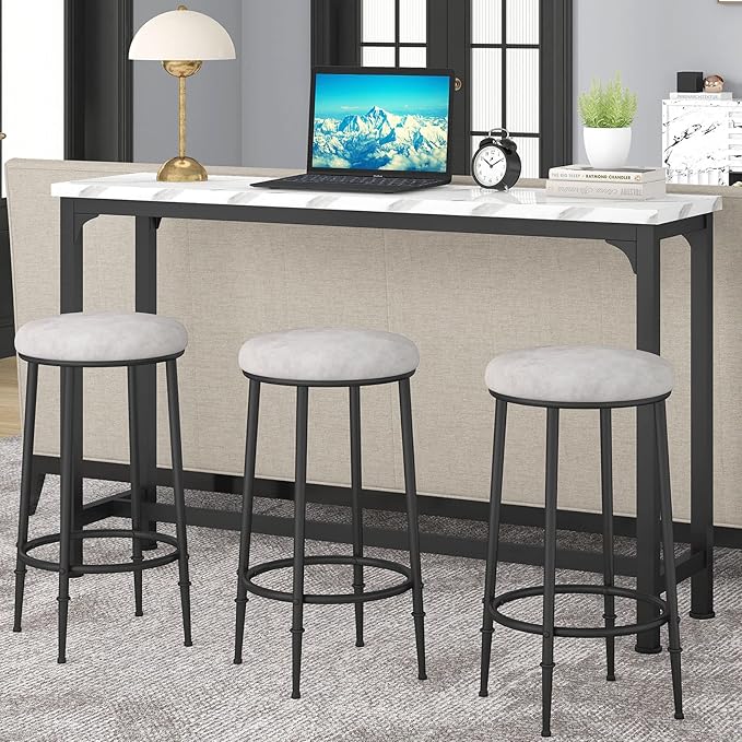 HOMYSHOPY Bar Table Set for 3, 4 Piece Console Table with 3 Stools, Counter Height Kitchen Table Set with 3 chairs for Breakfast Nook, Living Room and Apartment (White & Black) - LeafyLoom