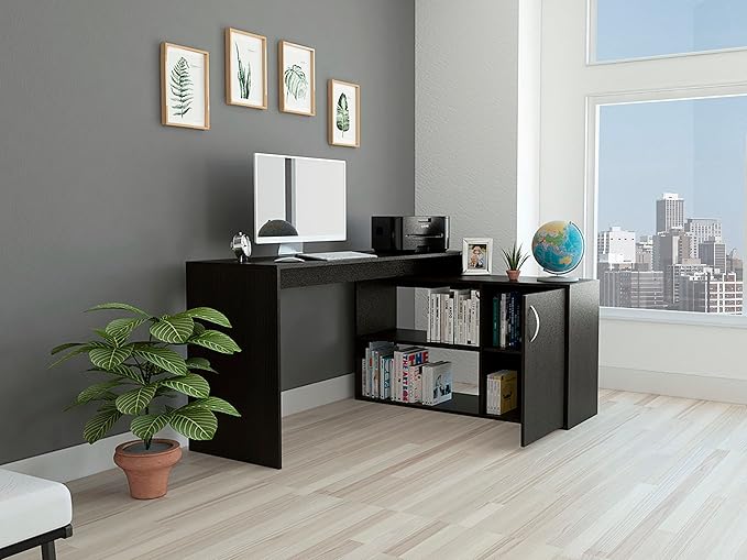 NicBex Kimberly-DW-00001-LWJ Home Office Desks, 59.6"x45.9"x30.1", Black - LeafyLoom