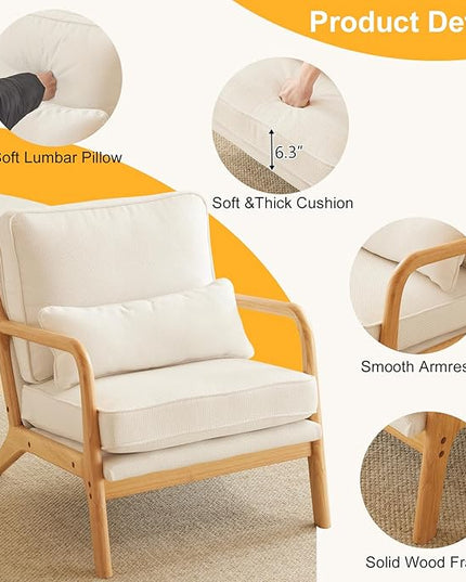 Bonnlo Coarse Beige Accent Chairs Set of 2, Upholstered Mid Century Modern Lounge Fabric Chairs Reading Chairs Side Sitting Chair Solid Wood Farmhouse Armchairs for Living Room, Bedroom, Guest Room - LeafyLoom