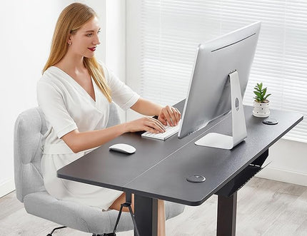 Criss Cross Chair with Wheels, Comfy Fabric Cross Legged Office Chair for Adult, Armless Wide Seat Desk Chair with Lumbar Pillow,Swivel Vanity Chair for Home Office, Conference (Grey) - LeafyLoom