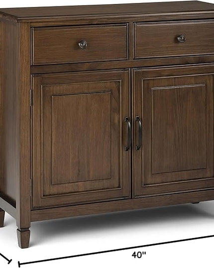 SIMPLIHOME Connaught SOLID WOOD 40 Inch Wide Traditional Storage Cabinet in Rustic Natural Aged Brown, For the Living Room, Entryway and Family Room - LeafyLoom