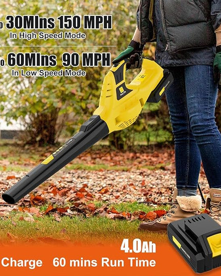 Leaf Blower Cordless,4.0 Ah 21V Handheld Electric Leaf Blower with Battery and Fast Charger, 2 Speed Mode, Lightweight Battery Powered Leaf Blowers for Lawn Care, Patio, Yard, Sidewalk - LeafyLoom