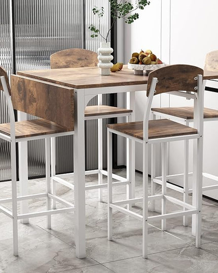 NicBex Small Dining Table Set for 4 Counter Height Dining Table Set Modern 3-Piece Round Dining Table Set with Drop Leaf and 2 Chairs for Small Places, Space-Saving, Rustic Brown - LeafyLoom