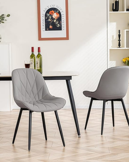YOUNIKE Dining Chairs Set of 2, Grey Comfy Padded Kitchen Chairs, Armless Modern Faux Leather Upholstered Dining Room Chairs, Elegant Dinning Chairs Side Chairs, Loads up to 300LBS - LeafyLoom