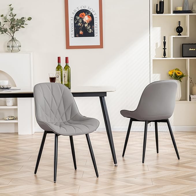 YOUNIKE Dining Chairs Set of 2, Grey Comfy Padded Kitchen Chairs, Armless Modern Faux Leather Upholstered Dining Room Chairs, Elegant Dinning Chairs Side Chairs, Loads up to 300LBS - LeafyLoom