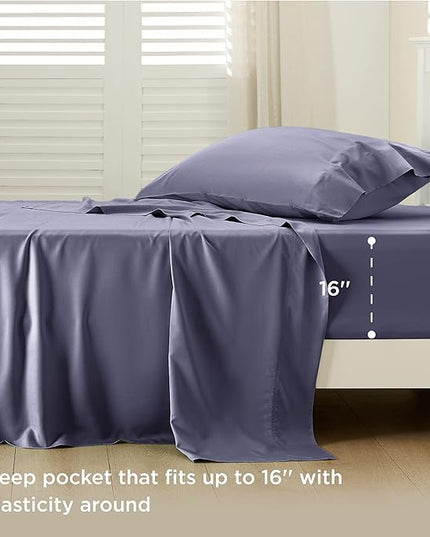 Bedsure Twin Sheets Set, Cooling Sheets Twin Size Bed Set, Rayon Derived from Bamboo, Twin Size Sheets, Breathable & Soft Bed Sheets, Hotel Luxury Silky Bedding Sheets & Pillowcases, Dark Grey - LeafyLoom