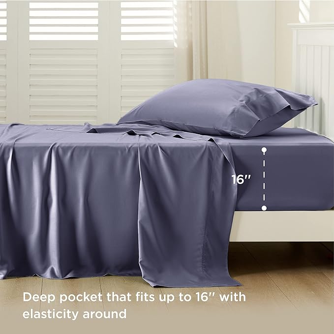 Bedsure Twin Sheets Set, Cooling Sheets Twin Size Bed Set, Rayon Derived from Bamboo, Twin Size Sheets, Breathable & Soft Bed Sheets, Hotel Luxury Silky Bedding Sheets & Pillowcases, Dark Grey - LeafyLoom