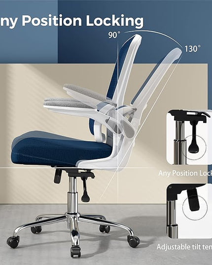 Ergonomic Office Chair, Desk Chair with Flip-up Arms, 2D Lumbar Support, Breathable Mesh Computer Chair with Thick Cushion, Comfortable Office Chair with 90°-130° Tilt Function - LeafyLoom