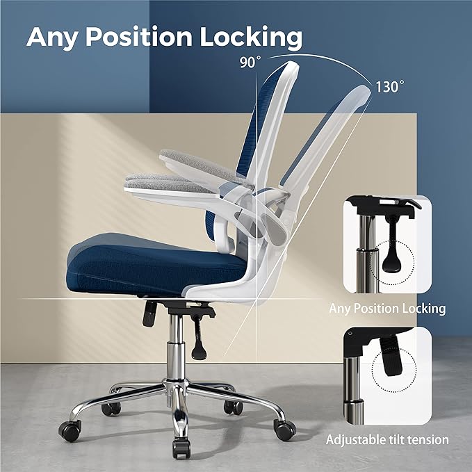 Ergonomic Office Chair, Desk Chair with Flip-up Arms, 2D Lumbar Support, Breathable Mesh Computer Chair with Thick Cushion, Comfortable Office Chair with 90°-130° Tilt Function - LeafyLoom
